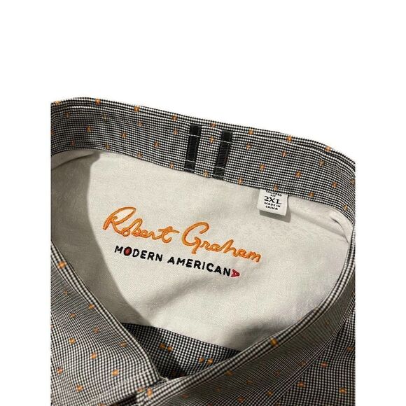 Robert Graham Men's Dress Shirt Black White Orange 3D Textured Size 2XL - Picture 3 of 9
